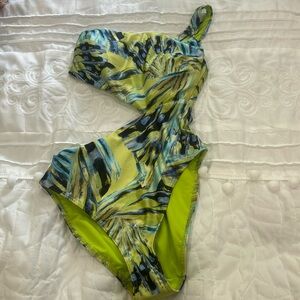 TedBaker printed one shoulder swimsuit.